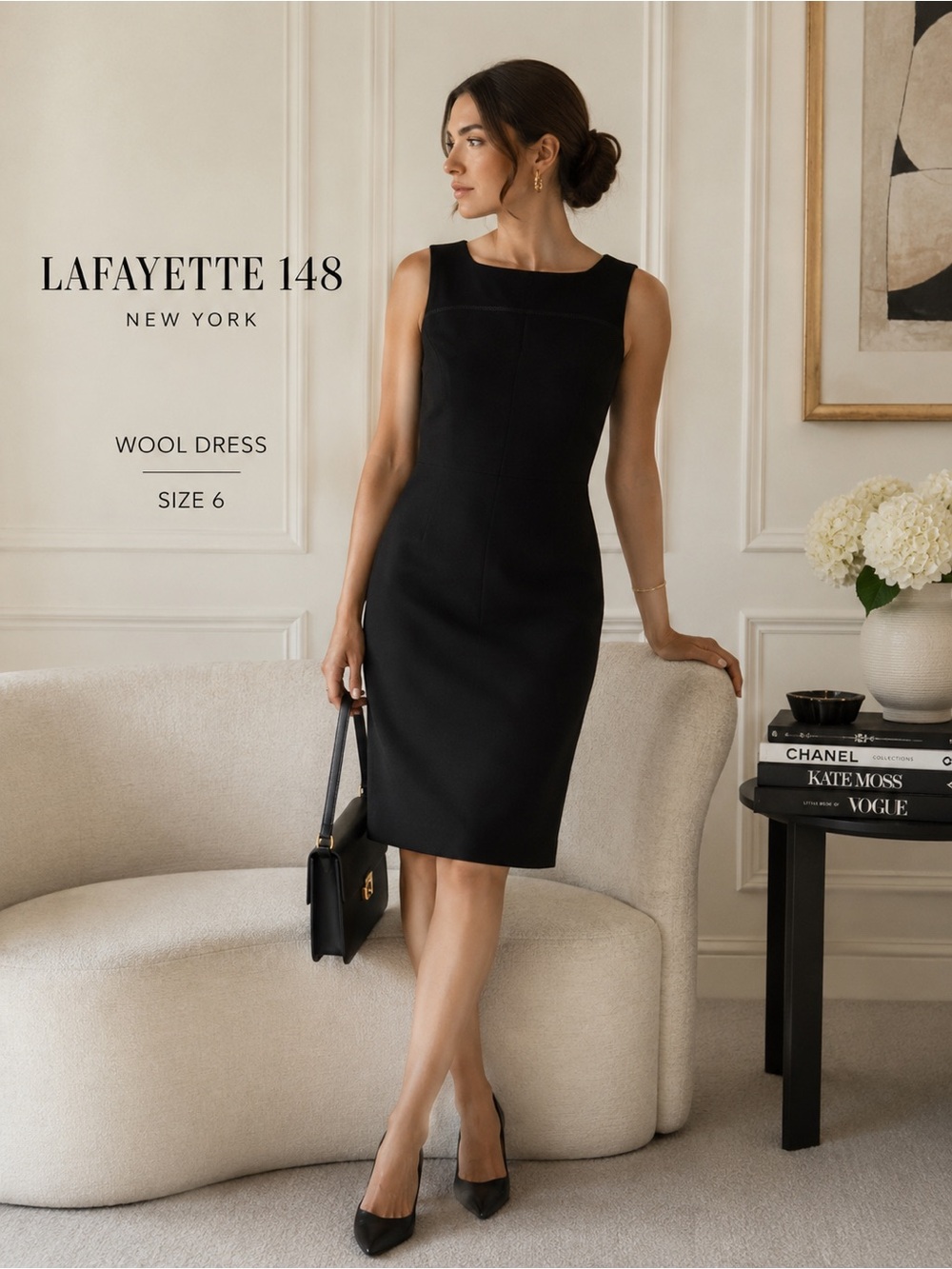 Lafayette 148 Wool Black Sleeveless Dress
